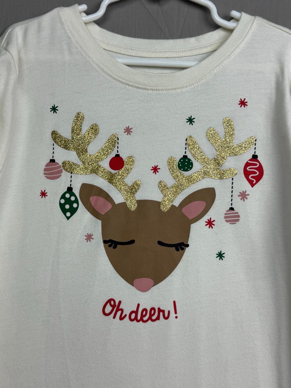 Holiday Time Girls Cream Oh Deer Long Sleeve Shirt, Size L (10/12)